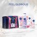 NIVEA Feel Glorious Gift Set (5 Products) Women's Gift Set with Beauty Products Includes Micellar Water Face Mask Day Cream Cream Wash with Stylish Oval Tin - Buy Online on GoSupps.com