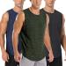 Amussiar Men's 3 Pack Workout Tank Tops Mesh Gym Sleeveless Dry Fit Bodybuilding Shirts Fitness Athletic Muscle Tee Black/Navy Blue/Green 3X-Large