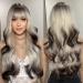 HAIRCUBE Long Blonde to Dark Brown Wigs for Women Synthetic Curly Hair Wig with Neat Fringe Blonde to Brown