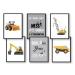 Set of 6 pictures construction vehicles excavator crane children's room decoration picture boy baby room poster DIN A4 truck construction site forklift roller car vehicle decoration No frame