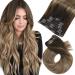 Moresoo Hair Extensions Clip in Balayage Brown Clip in Human Hair Extensions Brown Root Ombre to Golden Brown with Blonde Clip in Hair Extensions Real Human Hair 20 Inch 7 Pieces/120g #4/10/16 50 cm #4/10/16