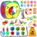 37 PCS Cat Toys, Interactive Cat Kitten Toys for Indoor Cats Kitty, Variety Catnip Toy Set Including Collapsible Cat Tunnel Tube Tent, Cat Feather Teaser Wand, Cat Bell, Fuzzy Ball, Spring, Mouse Toy