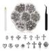 Ruzister 75 pieces 3D-nail charts cross chrome-plated metal silver nail art charm with gothic retro-punk heart and dead heads manicure nail art decorations