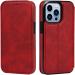 BRART Wallet Case for iPhone 13/13 Pro/13 Pro Max PU Leather Magnetic Protective Flip Case Cover with Credit Card Slot Viewing Stand Shockproof TPU (Color : Red Size : 13 6.1") 13 6.1" Red