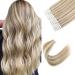 Sixstarhair Invisible Tape Extensions Real Hair Ashblond with Blond 20 pieces 50 grams #8/60 Hair extension Tape real hair blond for women 45 cm p8-60 #