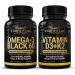 FREZZOR Omega 3 Black Green Lipped Mussel Oil 53x Higher Potency for Superior Joint Comfort & Mobility No Fishy Aftertaste 1 Bottle 60 Softgels Plus 1 Bottle of Vitamin D3+K2