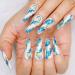 Artquee 24pcs Blue Press on Nails Long Ballerina - Glossy Acrylic Fake Nails with Gold Stroke Designs - Coffin False Tips for Women and Girls - Buy Online on GoSupps.com