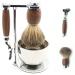 Shaving set for men in the vintage style - complete set in the old style: razor with interchangeable blade razor brush and holder - stainless steel holder - roof hair - razor with wooden handle