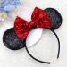 HATOTO Mouse Ears Headband Bow Hair Accessories Shiny Sequin Decoration Black Red Hair Bands Glitter Princess Party Holiday Dresses Cosplay Costume Headdress Hair Hoop for Women Girls Kids Cute 1 Pcs