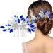 Flower Bridal Blue Rhinestone Hair Comb Hair Accessories Rhinestone Hair Piece for Women and Girls