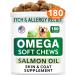Bark&Spark Omega 3 for Dogs - Fish Oil Treats - Allergy and Itch Relief Chews - Anti-Shedding - Joint Health - Skin and Coat Supplement - EPA & DHA Fatty Acids - Salmon Oil Salmon 180 Treats (Pack of 1)
