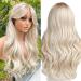 WOKESTAR Long White Blonde Wigs for Women Synthetic Hair Wig with Curtain Fringe