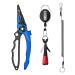 SAMSFX Locking Fishing Pliers Saltwater with Wire Lanyard Sheath and Quick Knot Tying Tools Combo Black & Blue Bent Pliers + Quick Knot Tool
