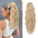 FESHFEN Ponytail Extensions Drawstring Ponytails Hair Extension Honey Blonde Mix Platinum Blonde Long Curly Wavy Hair Piece Synthetic Pony Tail Hairpieces for Women 18 inch 18 Inch Honey Blonde Mix Platinum Blonde