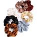 Whaline Silk Satin Hair Scrunchies Elastic 7 Colors Hair Tie Bands Traceless Large Hair Bands Non-Slip Ponytail Holder Ropes Hair Accessories for Women Girl Thick Thin Hair (Brown & Blue Series)
