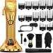 OVLUX Hair Clippers for Men Professional Clippers for Hair Cutting with Clipper Guards Full-Metal Body and Cordless Beard Grooming Kit with Charging Base, Hair Clipper for Barbers, Gifts for men Gold