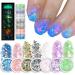 7 Boxes Luminous Nail Glitters Nail Sequins 7 Colours 3D Holographic Glitter Nail Flakes for Nail Art Decals Nail Glitter Sequins Nail Art Design Nail Decorations for Women Girls