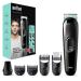 Braun 6-in-1 All-In-One Series 3 Male Grooming Kit With Beard Trimmer Hair Clippers & Precision Trimmer 5 Attachments Gifts For Men UK 2 Pin Plug MGK3221 Black/Volt Green