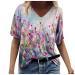 V Neck T Shirts for Women 2023 Summer,Womens Casual Short Sleeve Floral Print Tee T-Shirts Loose Fit Graphic Tops Women Tops and Blouses - 1-purple Large
