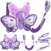 Accmor Toddler Harness Leash + Children Anti Lost Wrist Link, 3 in 1 Purple Butterfly Harnesses Child Leashes, Cute Kids Walking Wristband Assistant Strap Tether for Baby Girls Purple Fuzzy Butterfly