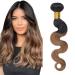 Body Wave sew in Brazilian hair bundles extensions 7A Virgin Human Hair wavy 18"(45cm) #1BT30 Natural Black Ombre Light Auburn