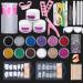 Acrylic Powder Glitter Nail Art Kit False Nail Tips Nail Art Decoration Tools Pro Acrylic Nail Kit Empty Liquid Bottle Manicure Nail Extension Acrylic Tips Cutter Glitter For DIY Art