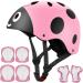Kids Protective Gear Set and Helmet,Boys Girls Adjustable Helmet with Pads Set Knee Elbow Pads and Wrist Guards for Roller, Scooter, Skateboard, Bicycle for 3-8 Years Old Kids A-pink ladybug