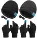Bluetooth Beanie Set Includes 2 Pieces Bluetooth Beanie Hat Wireless Bluetooth Winter Hats 2 Pairs Winter Touchscreen Gloves Knit Stretch Gloves for Christmas Birthday Gifts for Men Women Teenagers