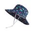 LANGZHEN Beach Sun Protection Hat for Baby Girls Adjustable Toddler Kids Hat Wide Brim Summer Play Hat with Chin Strap Undersea World-Navy 1-2 Years