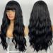 MIMISERVICE Long Wig with Bangs  Long Wavy Black Wigs for Women Heat Resistant Synthetic Wave Wig for Party Daily (26 inch)