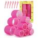 IENIN Self Grip Hair Rollers 18 Packs 2 Sizes Velcro Hair Curlers Set with Clips Jumbo Hair Rollers for Long Hair Medium and Short Hair Bangs Volume DIY Hairstyle for Holiday Gift for Women Pink