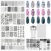 KAAGEE 5Pcs Geometry Nail Stamp Plaid Nail Stamping Plates Nail Art Stamping Plates Nail Design Stamp Nail Plate Template Nail Art Accessories Tools with 1 Nail Stamper  1 Scraper Geometry Style