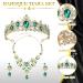 Baroque Bridal Jewelry Set: Tiara, Earrings & Necklace Wedding Rhinestone Crystal Crown Headband for Bride Women Girls (Green) - Buy Online on GoSupps.com