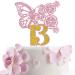 Tenhaisi Pink & Gold 3D Butterfly Flower Sign 13 Cake Topper - Happy 13th Birthday/Anniversary Party Decoration 3D Cake Topper- Girls 13th Birthday Party Supplies