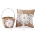 Plcnn 2Pcs Rustic Wedding Flower Basket Burlap Ring Bearer Pillow Flower Girl Set Flower Girl Basket with Pearl Handle Petals Storage Basket for Wedding Ceremony