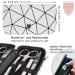 Three Swords 8-Pcs Manicure Set 'Roma' | High-Quality Nail Care in White-Black Synthetic Leather Case | Includes Nail Scissors Clippers Tweezers & Glass Files - Buy Online on GoSupps.com
