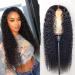 SXVCDHT Curly Human Hair Wigs  Natural Color Deep Water Wave Wigs  Women Long Wigs Transparent Wigs for Black Women Black