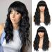 SOKU Black Wavy Wig with Bangs for Women 20 Inches Synthetic Nature Curly Wig for Girls Medium Length Heat Friendly Wave Hair Natural Looking Realistic Bangs Wigs for Women Daily Party Costume Wavy Wig with Bangs Black-2...