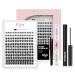 DIY Eyelash Extension Kit 144 Pcs Lash Clusters with Super Hold Mascara Brush Bond and Seal + Lash Clusters Overnighter 5ml Sealer Black Lash Sealer for Cluster Lashes Lash Wear Up to 10 Days