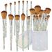 13 Pieces Rhinestone Makeup Brushes Set Bling Crystal Professional Face Cosmetics Blending Liquid Foundation Powder Concealer Eye Shadows Make up Beauty Tool Glitter with Holder (Silver Yellow)