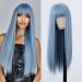 Allbell Long Straight Blue Wig for Women Synthetic Wig with Bangs Cosplay Hair Blue 1085-3