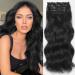 Lativ Clip in Hair Extensions 4PCS Black Hair Extensions Long Wavy Curly Hairpiece for Women Thick Double Weft Hair Extension 20 Inches