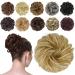 FESHFEN Messy Bun Hair Piece Hair Bun Scrunchies Synthetic Wavy Curly Chignon Ponytail Hair Extensions Thick Updo Hairpieces for Women Girls Kids 1PCS 38 g (Pack of 1) 22H613# Lightest Ash Brown & Bleach Blonde