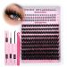 Lanflower Lash Clusters Kit with Bottom Lashes Extension 120D Thick Volume Cluster Lashes Waterproof Cluster Eyelash Extensions Kit D Curl Eyelash Extension Kit Fluffy 10-18 mm Individual Lashes 120D with bottom lashes