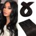 SEGO Clip in Hair Extensions Black Human Hair Straight 40cm Black 1B# Natural Black
