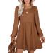 Aokosor Long Sleeve Knit Dress Square Neck Jumper Dresses Knee Length Babydoll Dresses M Caramel