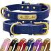 Senristar personalized dog collar made of real leather with engraved name tag - durable and stylish dog collar for small medium and large dogs (L blue) L (width 2.5 cm neck circumference 36-46 cm) blue