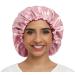 SAYMRE Adjustable Satiny Sleep Cap Hair Bonnet Double Layered Reversible for Women Protective Sleep Hairstyles Burgundy-shell Pink