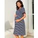 Sykooria Women's Maternity Nightdress Breastfeeding Nightwear - Short Sleeve Nursing Nightgown in Stripe Dark Blue XL - Buy Online on GoSupps.com