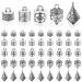 PH PandaHall 50pcs Tibetan Style Cord Ends 5 Styles 9 15mm Inner Diameter Large Size Glue-in Cord Terminators Barrel End Tip Silver Cord Caps with Loop Ring for Jewelry Tassel Keychain Bag Pendant